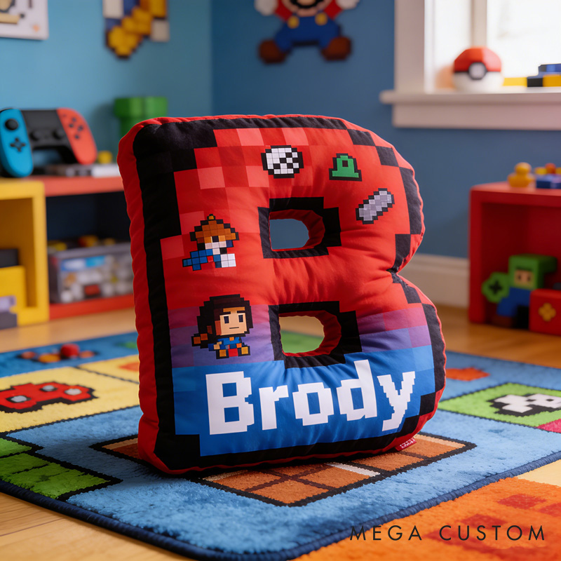 Personalized Game Pixels Letter Pillow with Your Name Perfect Gift for Gamers and Kids for Birthday Christmas Party Holiday