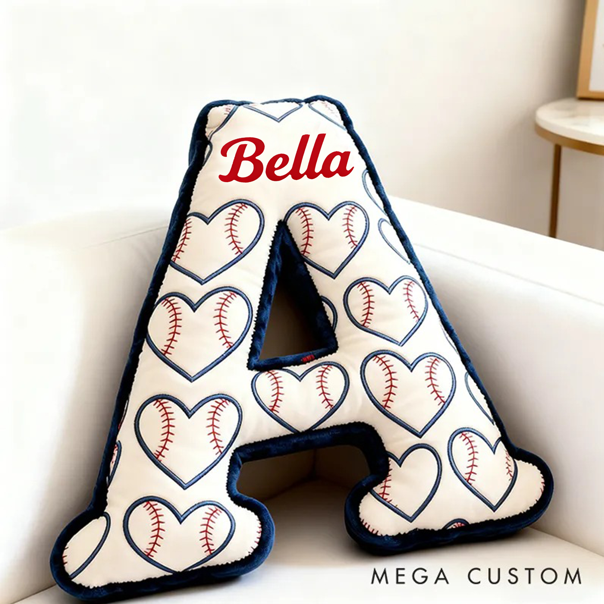 Personalized Heart Pattern Baseball Pillow with Name for Sports Enthusiasts