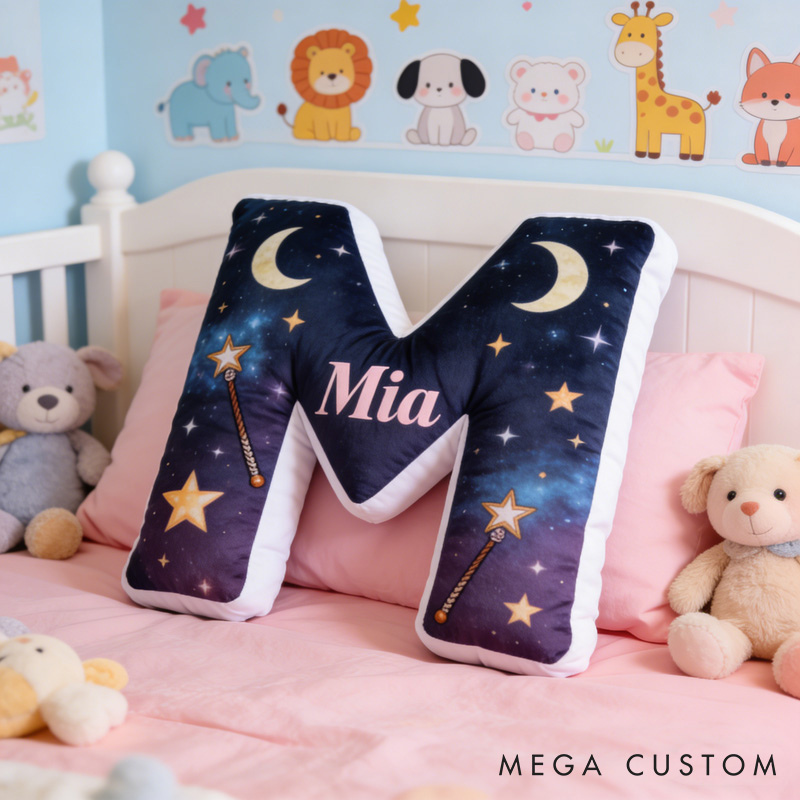Personalized Cartoon Moon Star Magic Letter Pillow with Your Name Soft Stuffed Toy for Kids Unique Decorative Cushion for Room