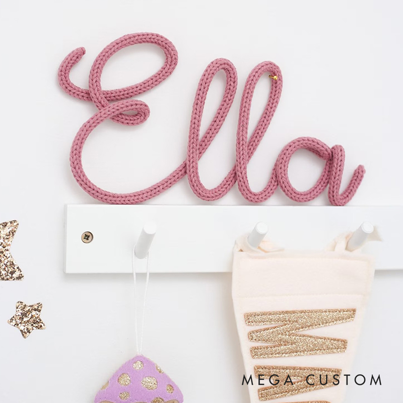 Personalized Handcrafted Yarn Knitted Wire Name Sign Custom Nursery Decor for Babies & Kids Perfect Keepsake Gift