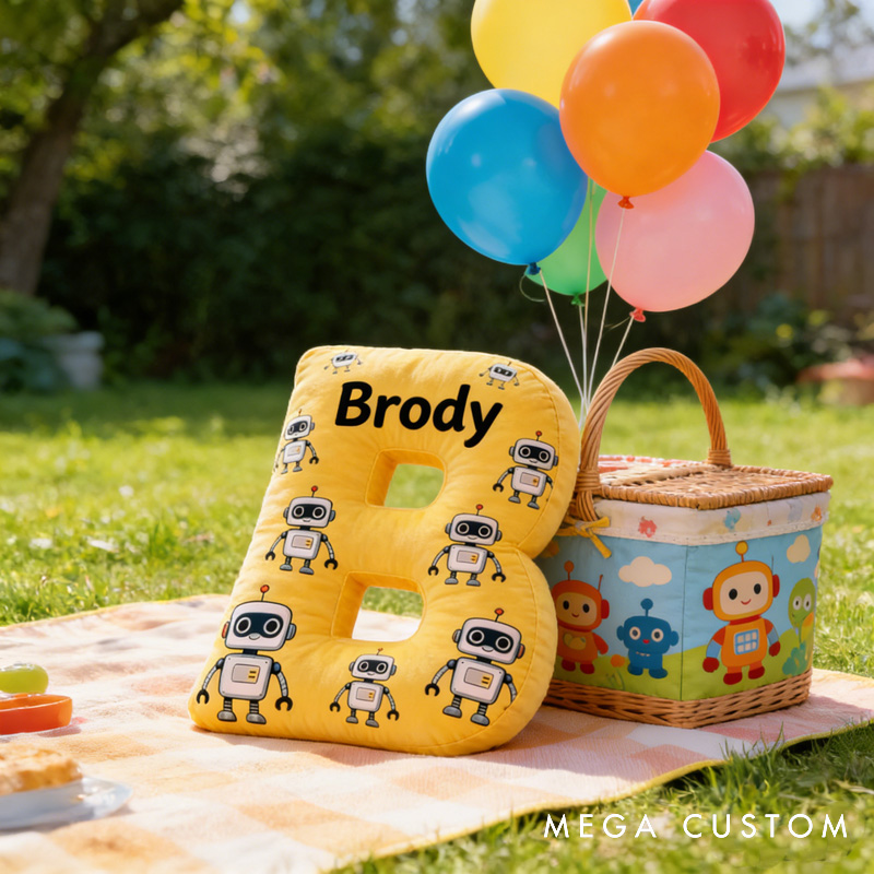 Personalized Robot Games Letter Pillow with Name Perfect Gift for Gamers and Kids for Birthday Party Holiday