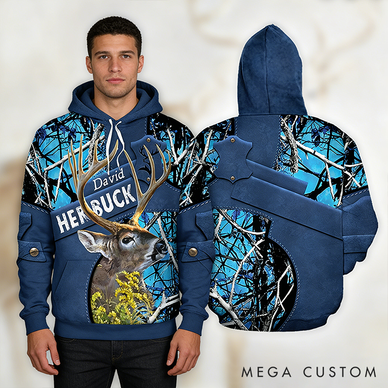 Personalized Couple Matching 3D Hoodie Her Buck His Doe Hoodie Custom Name Couple Gift Valentine's Day Gift For Couple