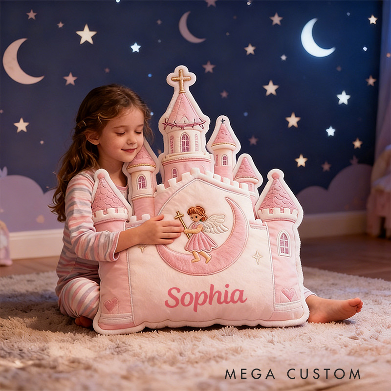 Personalized Littel Angel Moon Pillow with Custom Name Home Decor Graphic 3D Print Pillow Religious Faith Gift for Girls