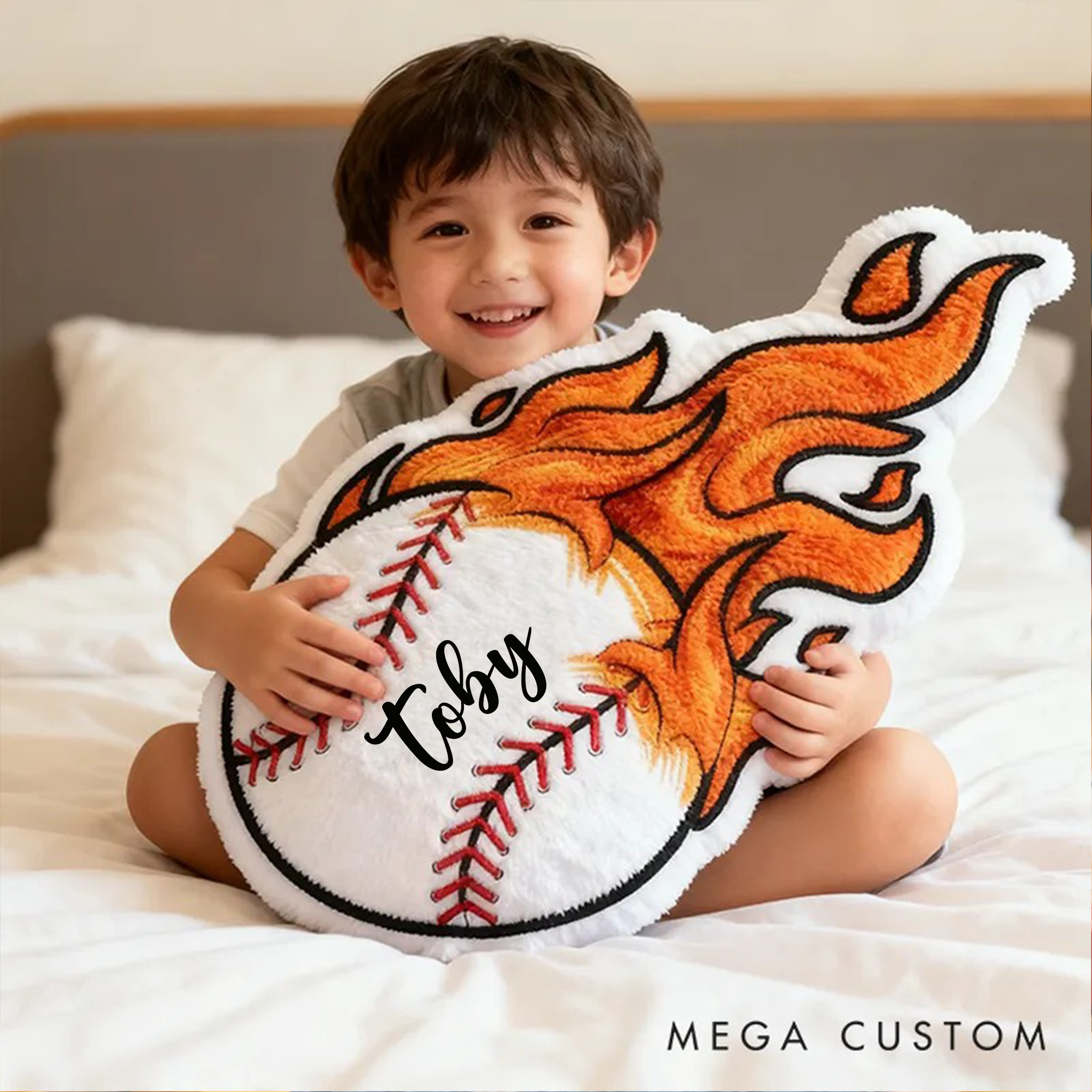 Personalized Baseball Flame Pillow with Custom Name for Sports Lovers and Kids