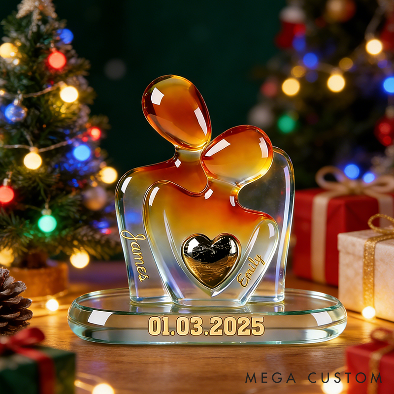 Personalized Acrylic Couple Figurine 2D Flat Couple Hug Statue with Heart Inlay Custom Couple Valentine's Gift Plaque