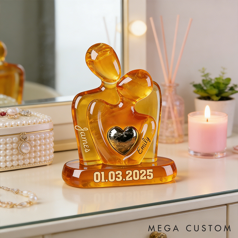 Personalized Couple 2D Flat Acrylic Flaque Elegant Abstract Couple Heart Figurine Timeless Love Keepsake Valentine's Gift