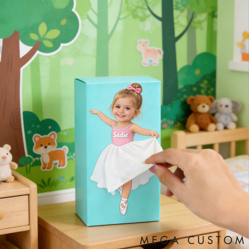 Personalized Dancing Little Girl Tissue Box Cover Custom Name and Photo Unique Gift for Kids