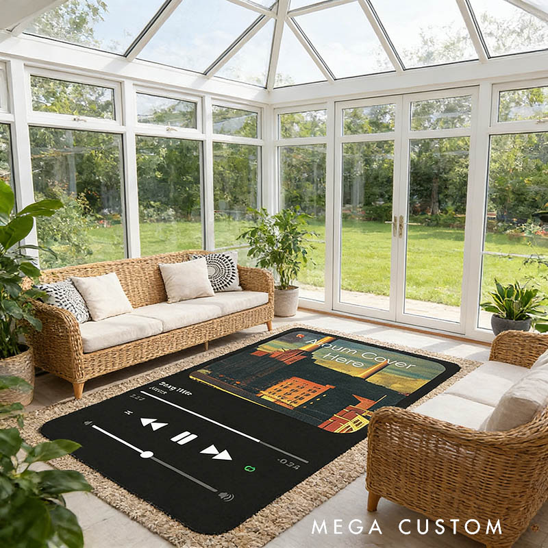 Personalized Music Player Interface Rug with Photo and Song for Music Lovers Unique Decorative Carpet for Room and Music Studio for Valentine's Day Anniversary Birthday