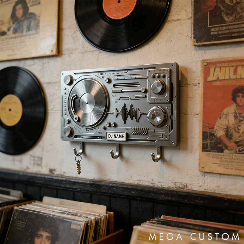 Personalized Metal Keychain Hook with DJ Motif Perfect Gift for Music Lovers