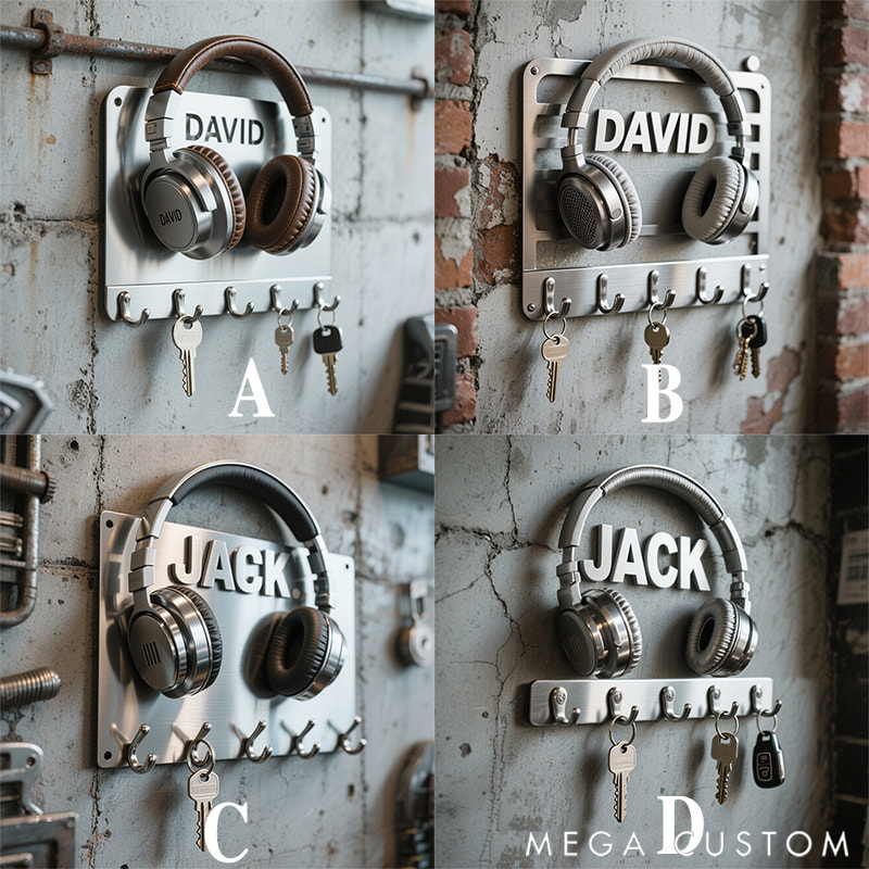 Personalized Headphones Wall Hook Decoration Made of Metal Gift for Music Lovers