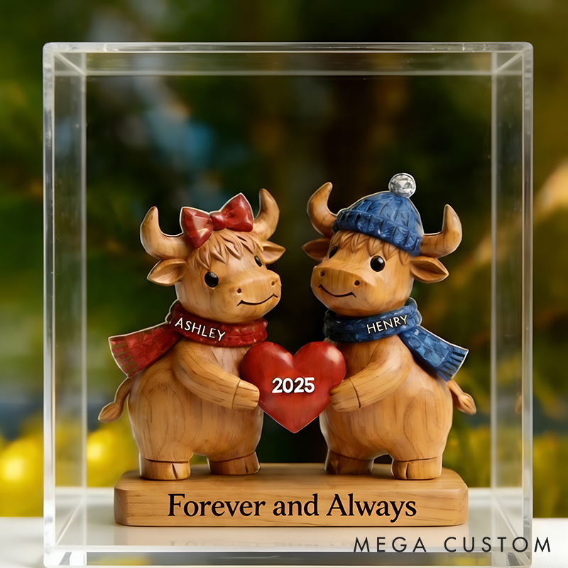 Personalized Couple Highland Cow Acrylic Plaque with Name and Text Valentine Gift For Her