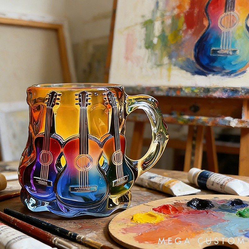Personalized Colorful Guitar Music Art Mug Glass Cup Gifts for Music Lovers