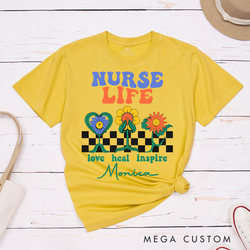 Personalized Nurse T-Shirts Nurse Life Love Heal Inspire Fashion Design T-Shirts