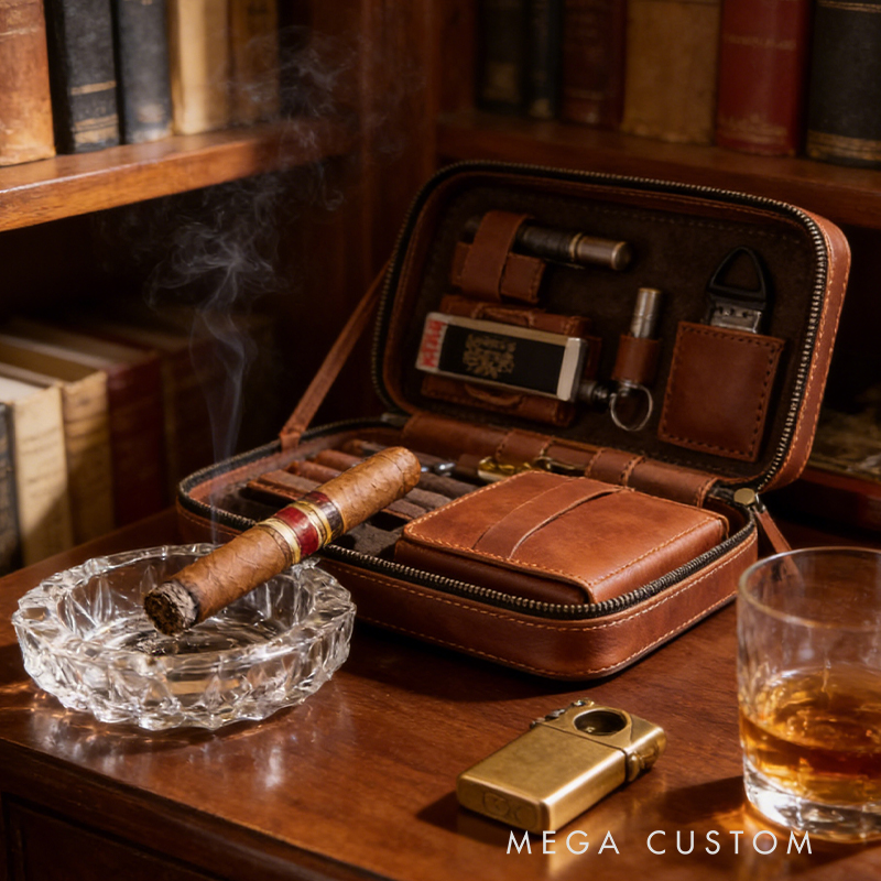 Personalized Leather Travel Cigar Box Case For Cigar Accessories Handmade Cigar Case of Genuine Leather Crazy Horse