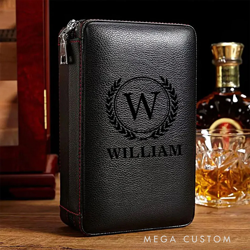 Personalized Leather Cigar Humidor Case Humidor Cigar Case Travel Cigar Case Gift for Him Custom Engraved Gift for Him