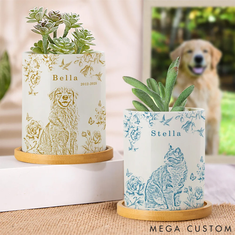 Personalized Pet Lover Flower Pet Photo Ceramic Planter Pot with Name Plant Pot