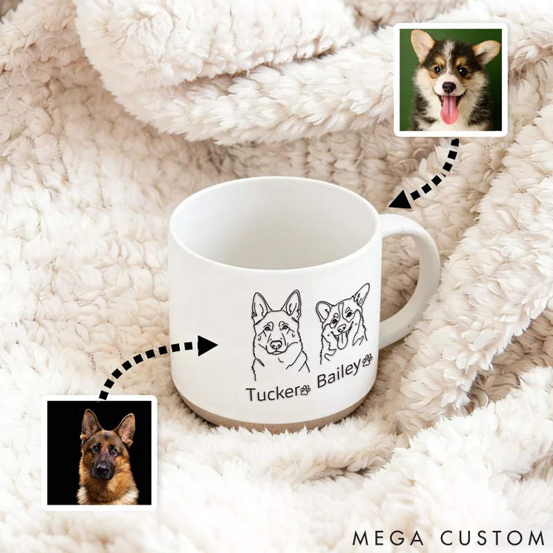 Personalized Pet Lover Pet Photo Line Art Style Silhouette Mugs