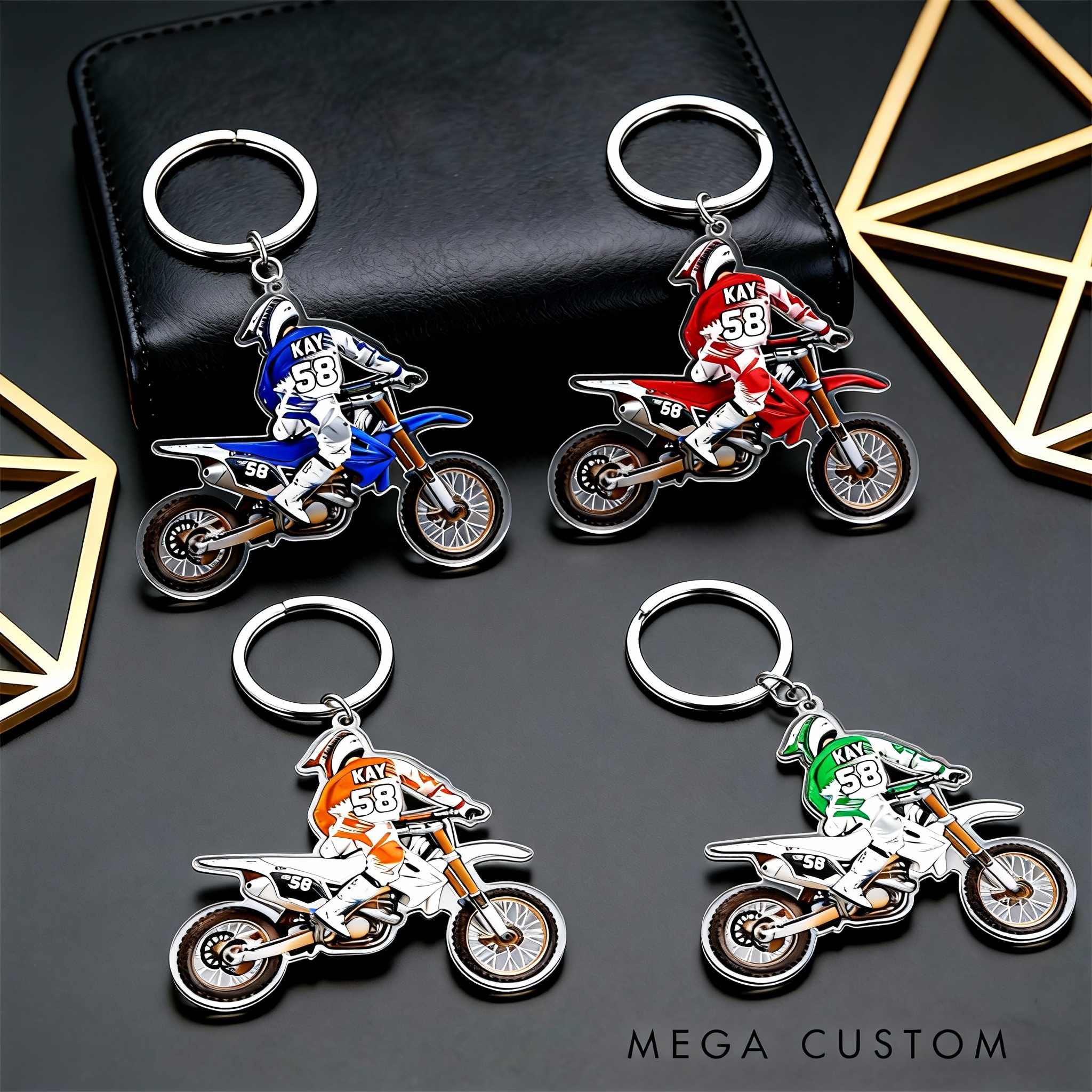 Personalized Motorcycle Gifts Custom Rider Keychain with Name and Number Motocross Key Ring for Biker Fans