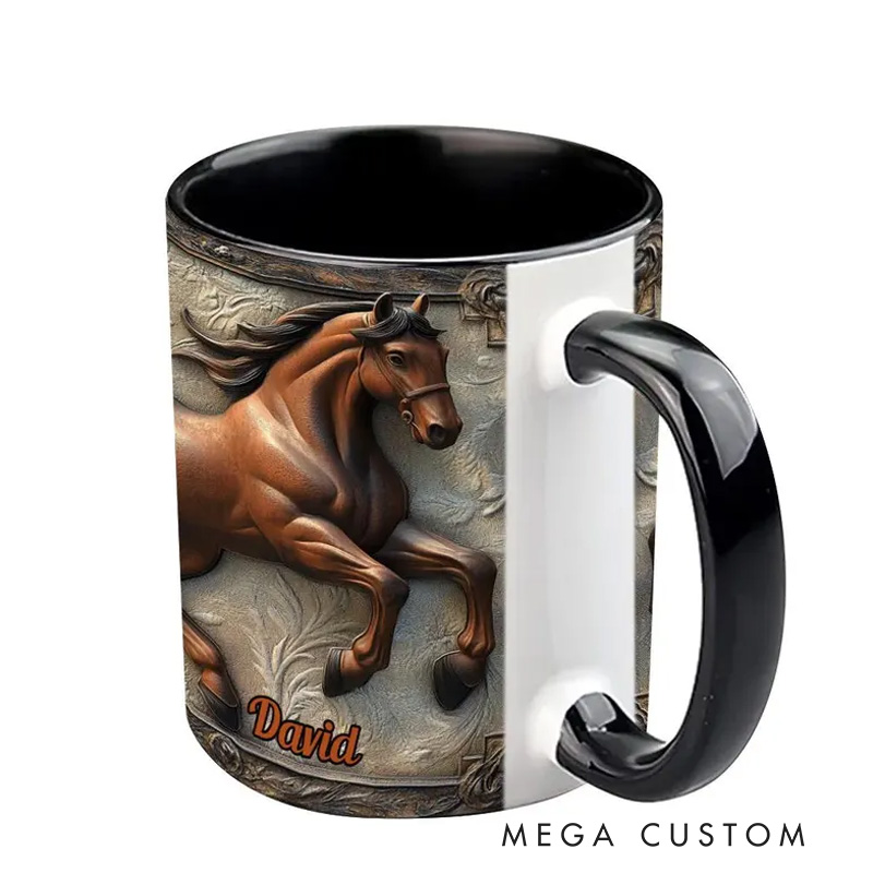 Personalized Cool Horse Custom Accent Mug Inflated Equestrian Coffee Mug for Horses Rider Equine Lover Riding Lovers