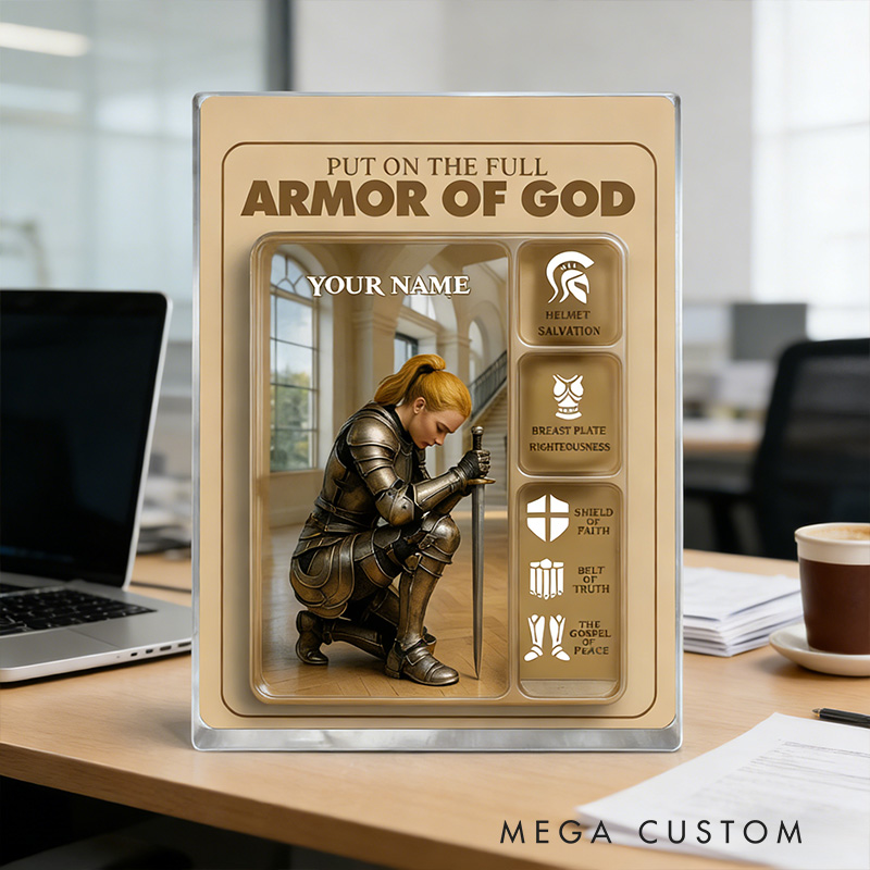 Personalized Put the Full Armor of God Acrylic Block with Custom Name Religious Christian Gift Faith Gift for Women and Girls