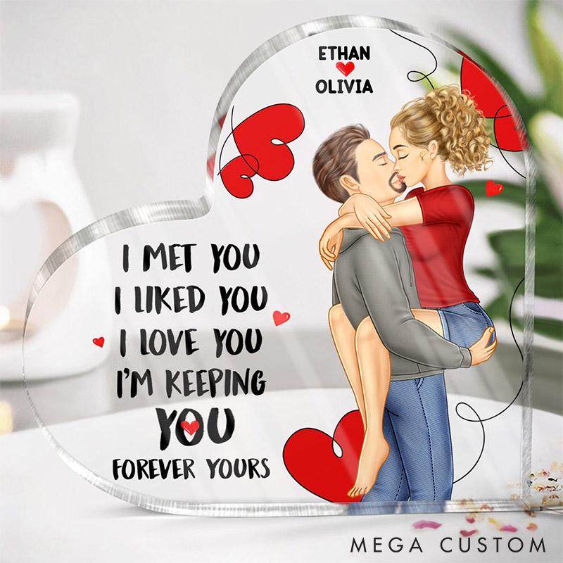 Personalized Couple Forever Yours Heart-Shaped Acrylic Plaque Custom Valentines Anniversary Gift For Couples