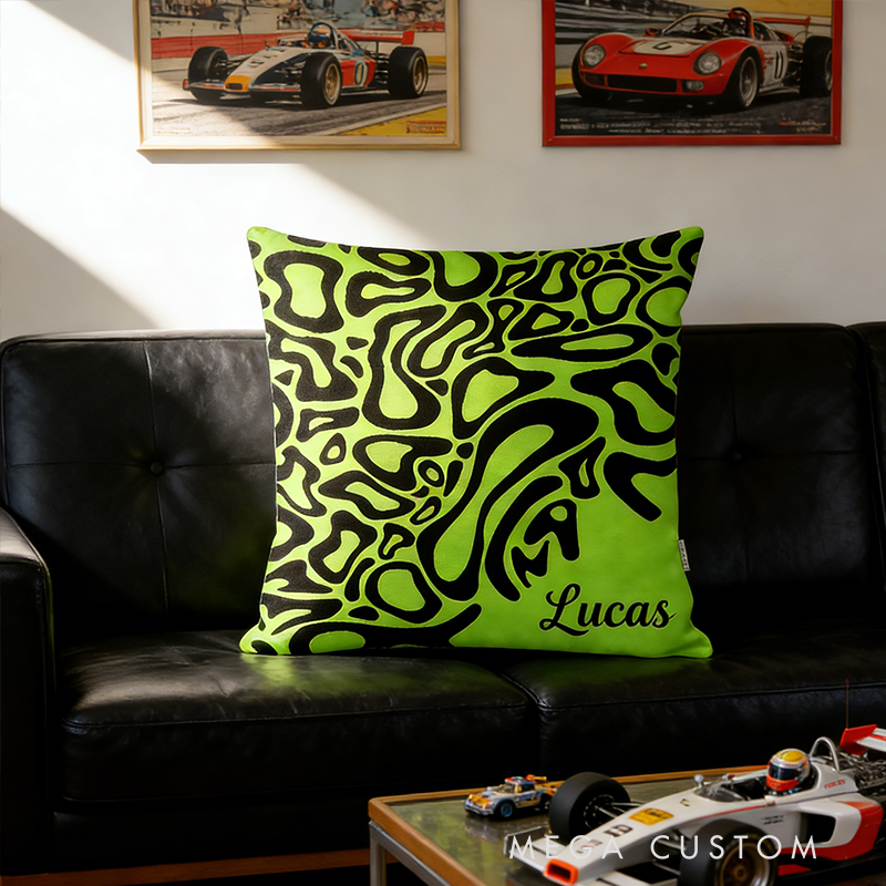Personalized Racing Gifts Custom Name Pillow with 3D Graphic Print Choose Color Car Pattern Cushion for Racing Fans