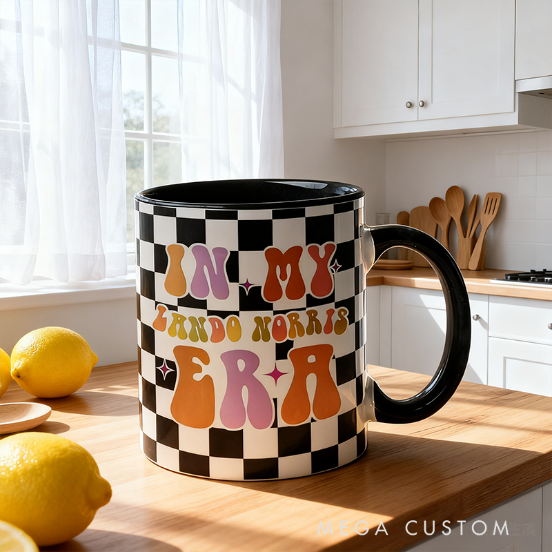 Personalized Racing Gifts Custom Name In My Era Mug Retro Checkerboard Coffee Cup Color Inside Mug for Car Lovers