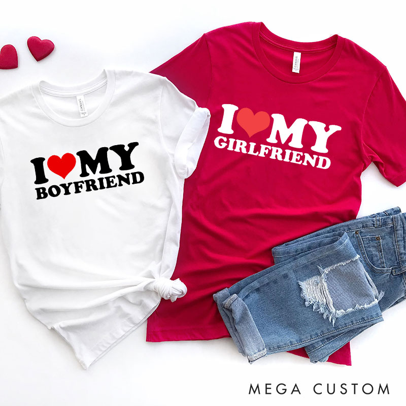 Personalized Couple I Love My Girlfriend Matching T-Shirt with Name Valentine's Day I Love My Boyfriend T-Shirt for Boyfriend Girlfriend