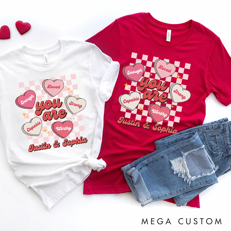 Personalized Couple Valentines Heart with Words Matching T-Shirt Valentine's Day Classic T-Shirt for Husband Wife Boyfriend Girlfriend Gift