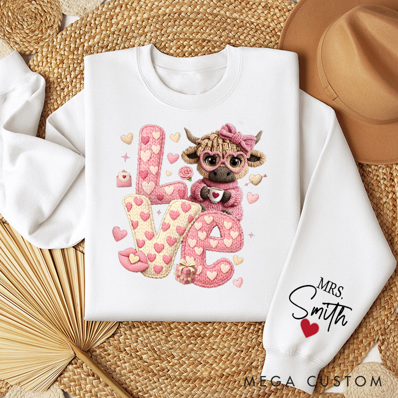 Personalized Girlfriend Wife Fur Thread Cow Valentine's Day Sweatshirt Custom LOVE Cow Sweatshirt Anniversary Valentine's Day Gift for Him Her
