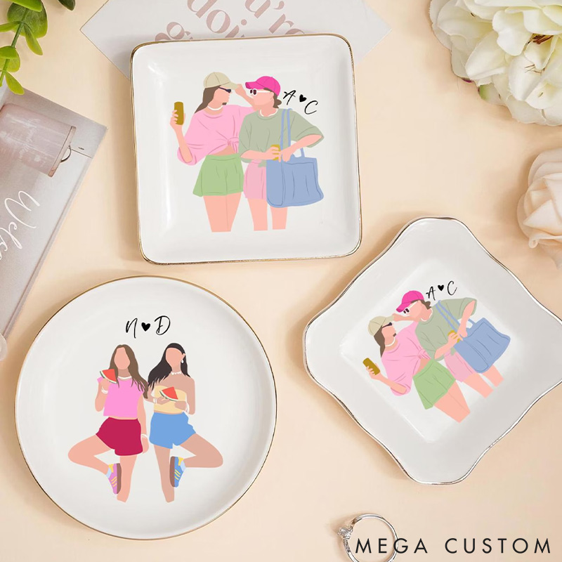 Personalized Bestie Faceless Portrait Trinket Dish Custom Photo Galentine Gift for Bastie Valentine Gift for Friendship