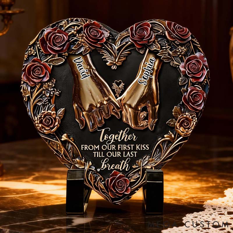Personalized Couple Annoying Each Other Since Heart Shaped Stone with Stand Custom Pinky Promise Imitation Copper 3D Effect Stone Valentines Day Gift