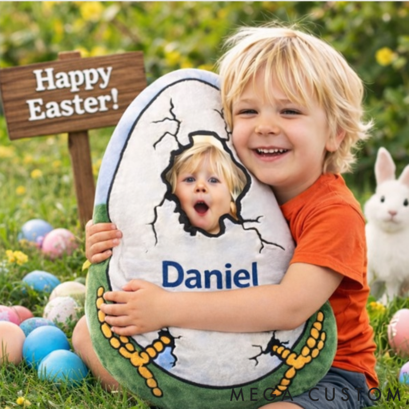 Personalized Funny Easter Egg Shaped Pillow Custom Face Photo and Name Novelty Holiday Gift for Kids