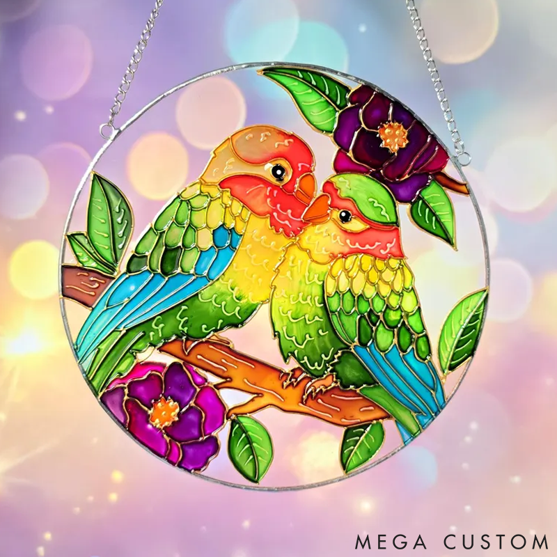 Personalized Pet Lover Funny Lovebirds Portrait Stained Sun Catcher