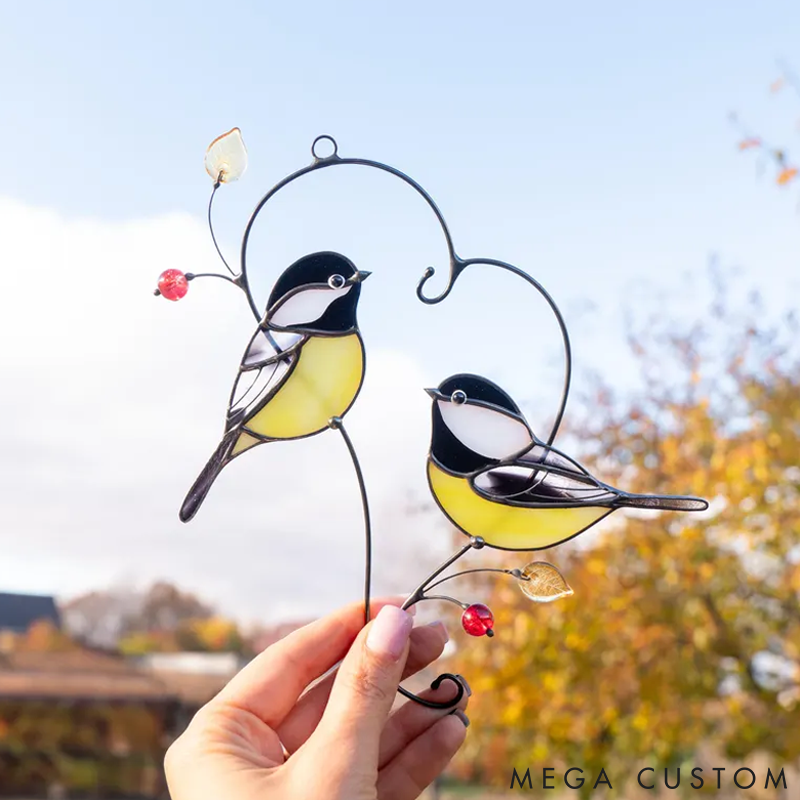 Personalized Pet Lover Funny Couple of Chickadees Stained Sun Catcher