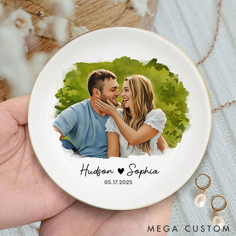 Personalized Couple Custom Photo Portrait Jewelry Dish with Name Keepsake Valentine's Gift for Wife Anniversary Gift for Girlfriend Unique Gift for Couple