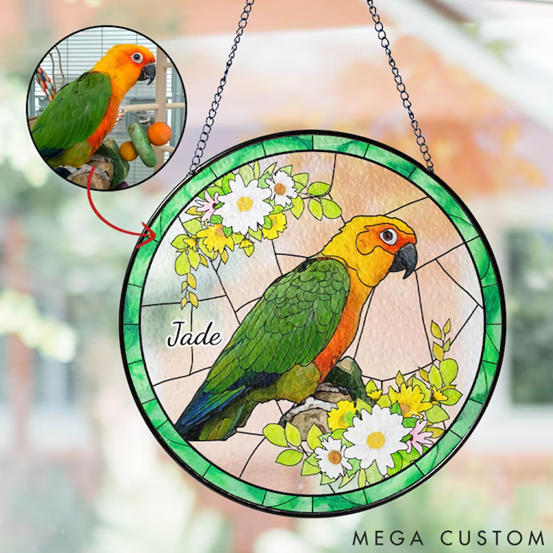 Personalized Pet Lover Funny Couple Custom Bird Portrait Sun Catcher
