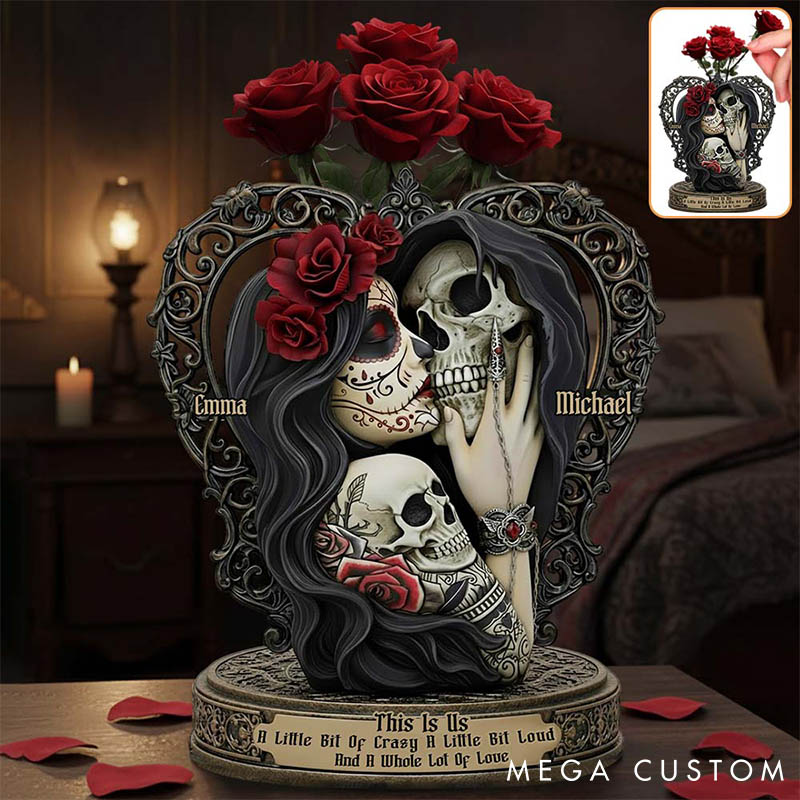 Personalized Skeleton Couple This Is Us Acrylic Flower Vase Custom Shaped Retro Gothic Graphic 3D Printed Vase Valentines Day Gift for Him Her