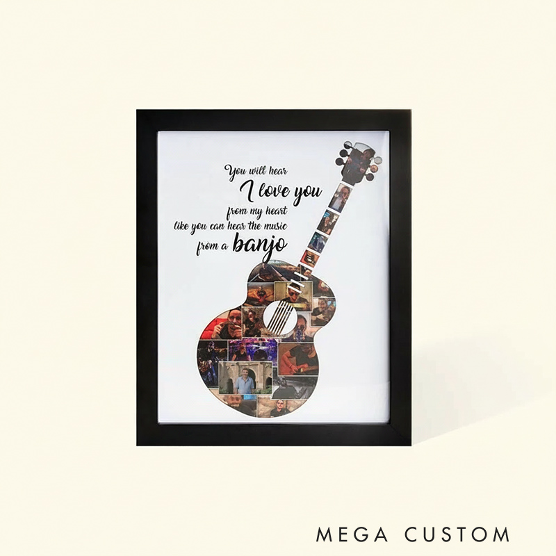 Personalized Multiple Photo Collage with Guitar Piano Other Instruments Picture Frame with Text Home Decor Birthdays Anniversaries Christmas Gifts for All Music Lovers