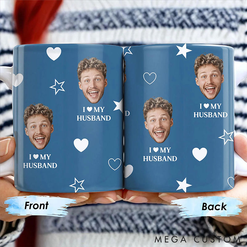 Personalized Couple I love My Husband Mug Custom Photo Portrait  Mug Full Printed Funny Mug for Couple Valentine's Gift for Husband