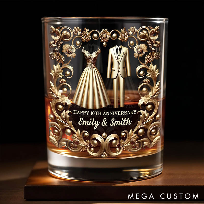 Personalized Happy Anniversary Whiskey Glass Set Celebrate Special Milestone Whiskey Glass Wedding Anniversary Valentines Gift for Couples