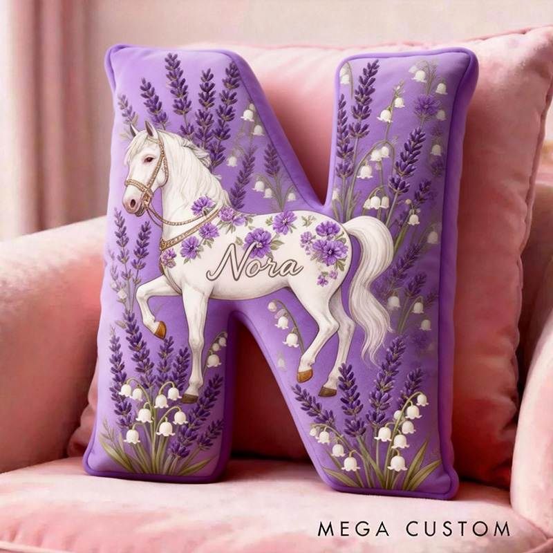 Personalized Pet Lover Purple Lavender Flower Horse Graphic 3D Print Pillow