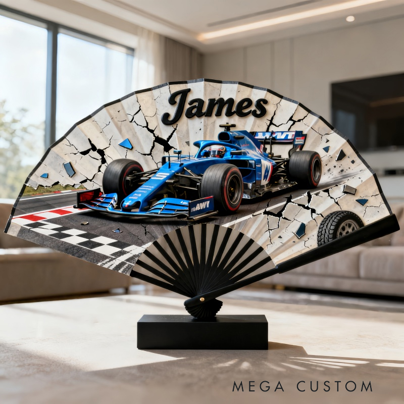Personalized Racing Themed Pattern Fan the Perfect Gift for Racers