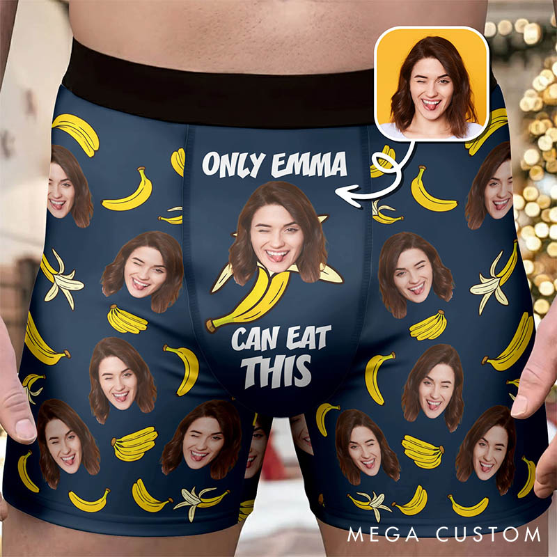 Personalized Girlfriend Wife Face Boxer Brief Only Her Can Eat This With Bananas Men Underwear with Photo Valentines Day Gift for Boyfriend Husband