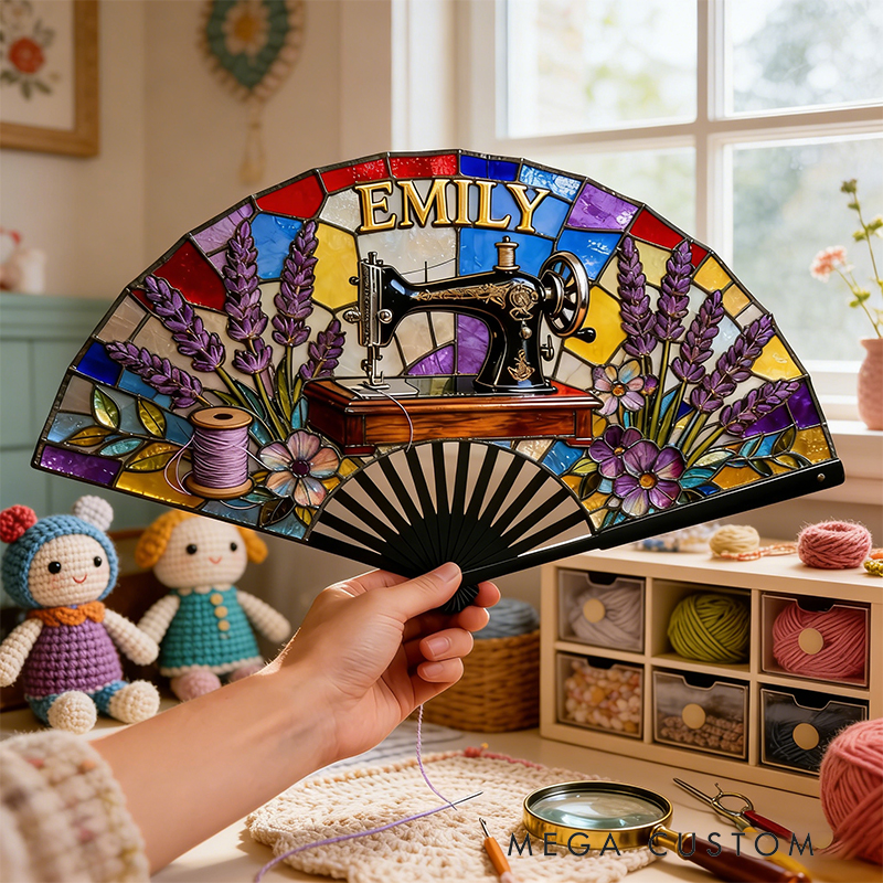 Personalized Sewing Machine Pattern Fan the Perfect Gift for Embroidery Enthusiasts