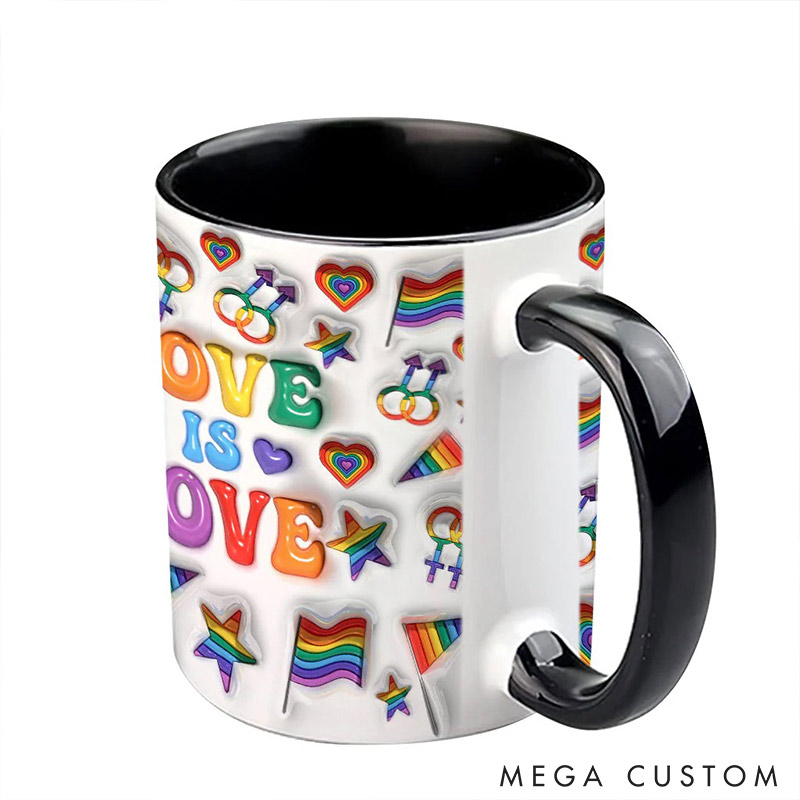 Personalized Rainbow Love is Love Mug Puzzle LGBT Couple Coffee Mug Imitation 3D Print Accent Mug Valentine's Gift for LGBT couple