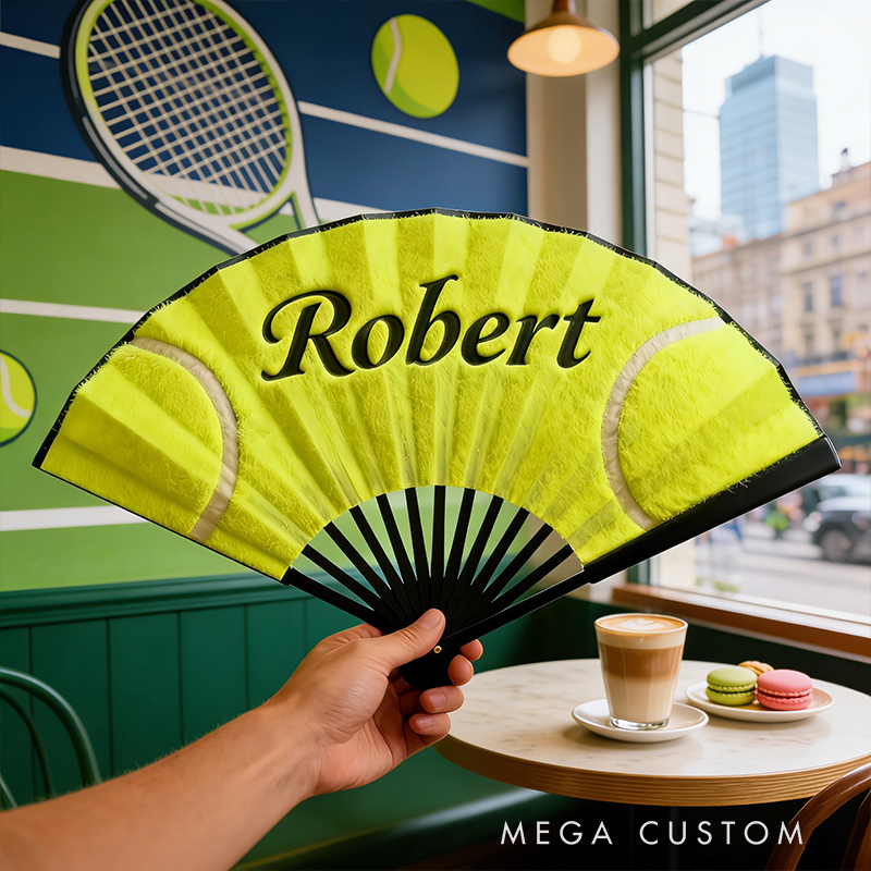 Personalized Tennis Pattern Fan the Perfect Gift for Tennis Lovers