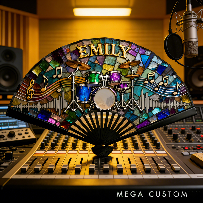 Personalized Drum Set Rhythm Pattern Fan the Perfect Gift for Music Lovers