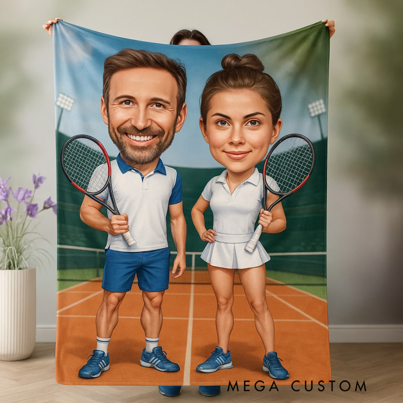 Personalized Couple Tennis Player Blanket with Custom Photo