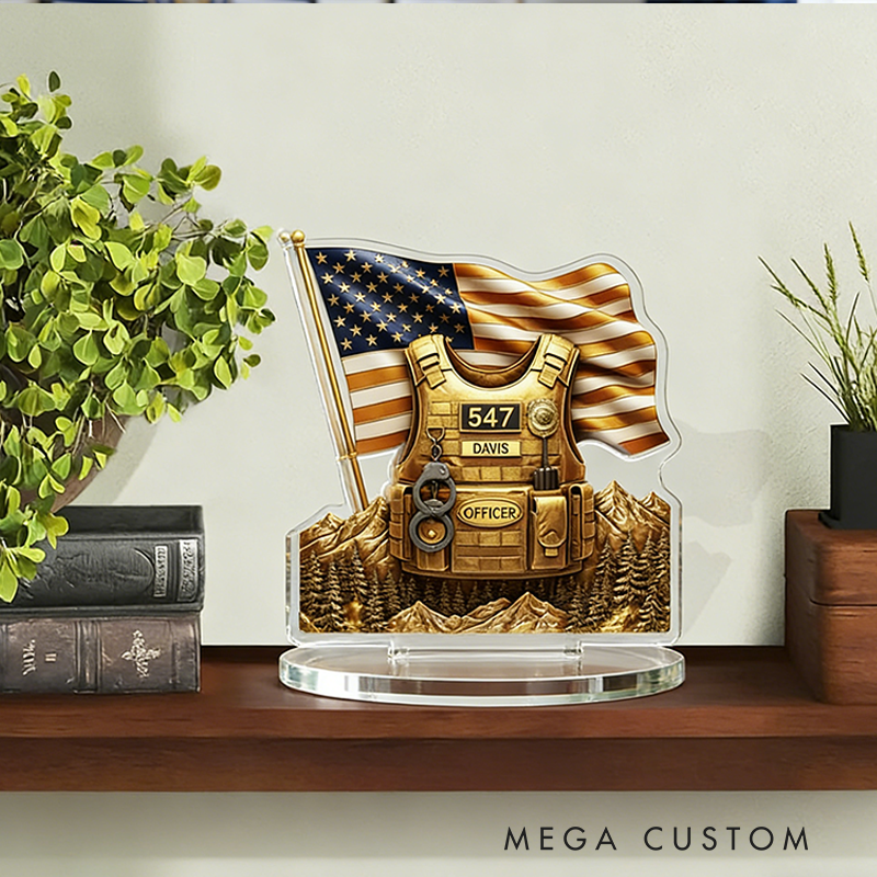 Personalized Police Gifts Custom Name and Badge Number Acrylic Desk Decor for Officer Policeman Husband or Coworker Appreciation Gift